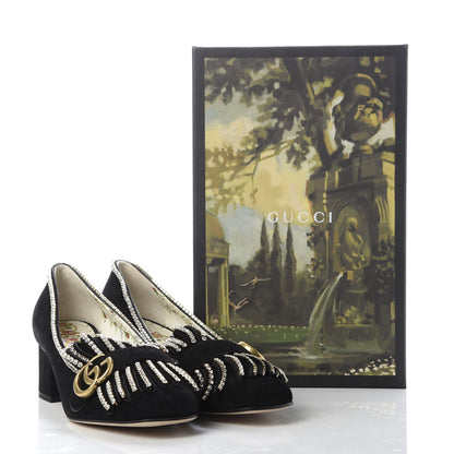 Gucci Kid Scamosciato Crystal GG Marmont Fringe 50mm Loafer Pumps 39 Black 10 of 10