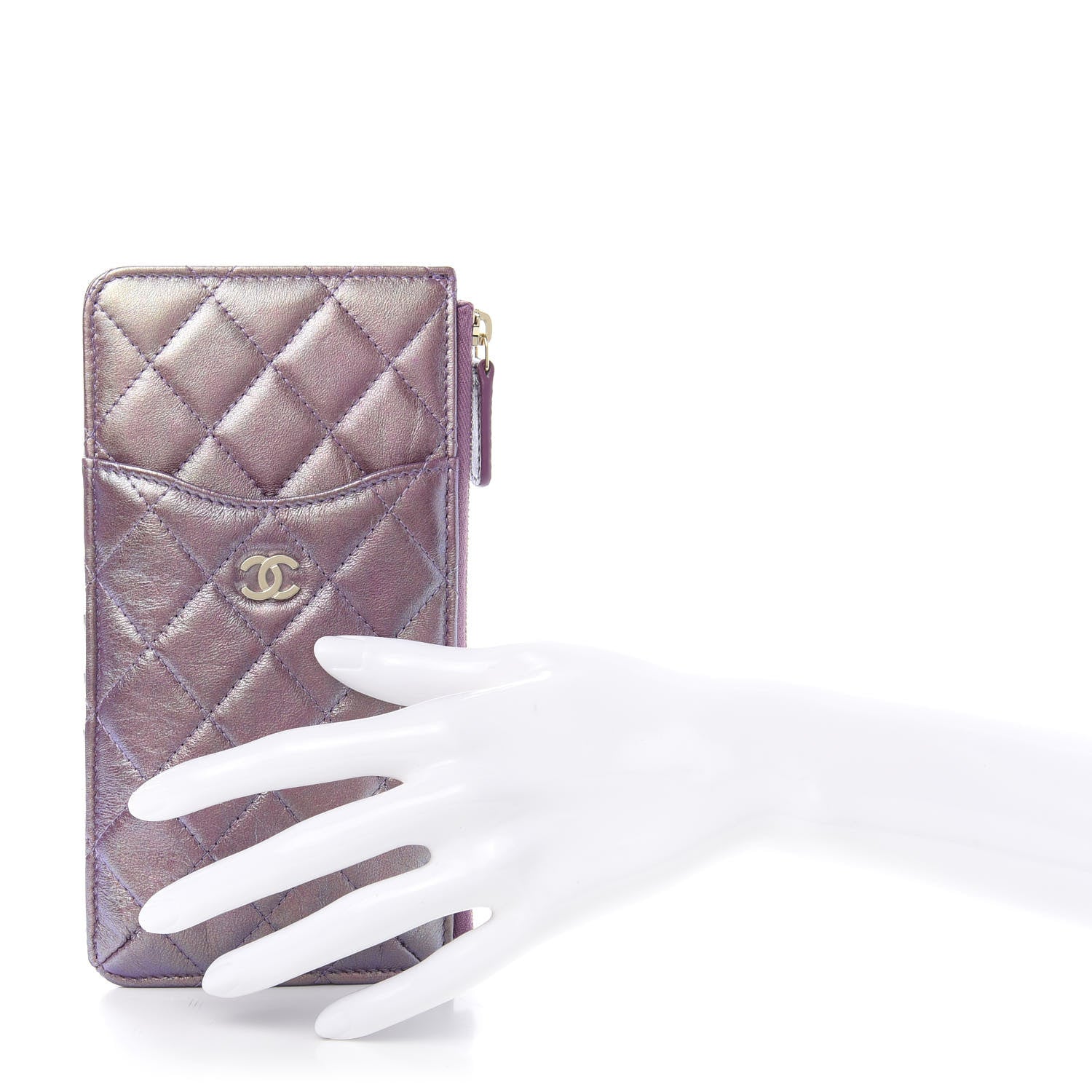 Chanel Metallic Aged Calfskin Quilted Classic Flat Wallet Pouch Purple 2 of 10
