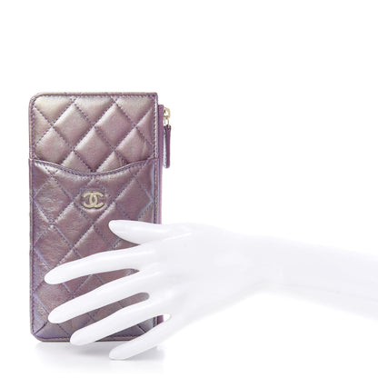 Chanel Metallic Aged Calfskin Quilted Classic Flat Wallet Pouch Purple 2 of 10