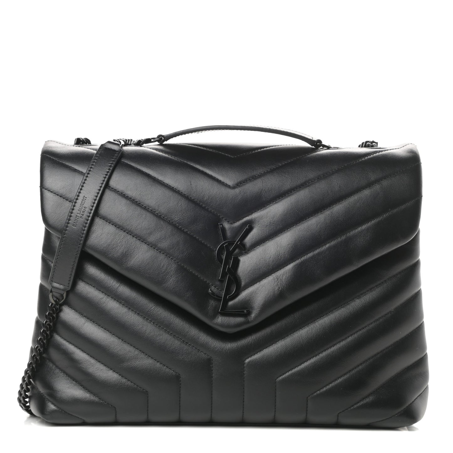 Calfskin Y Quilted Monogram Medium Loulou Chain Satchel Black