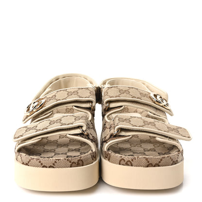 Gucci Monogram Kid Scamosciato Double G Womens Dad Sandals 37 Beige Ebony New Acero 3 of 10
