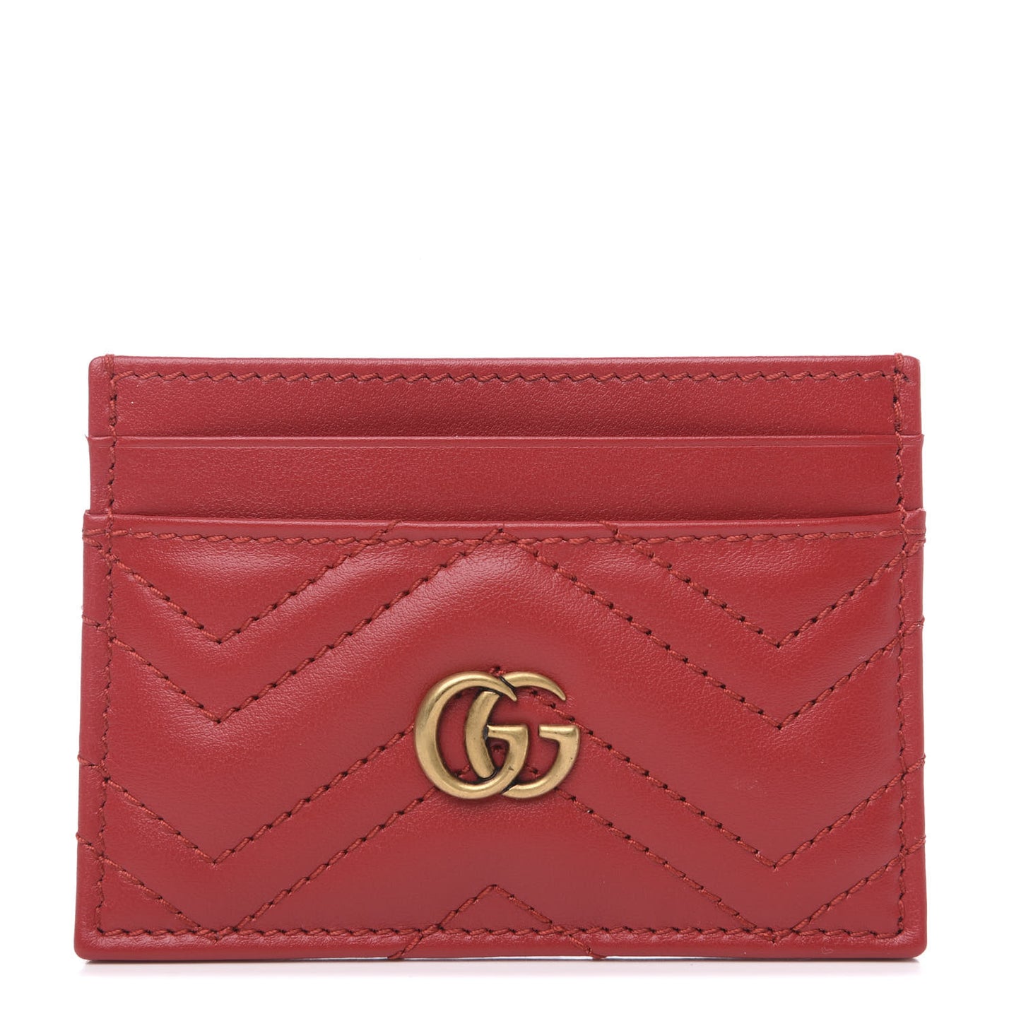 Calfskin Matelasse GG Marmont Card Holder Hibiscus Red