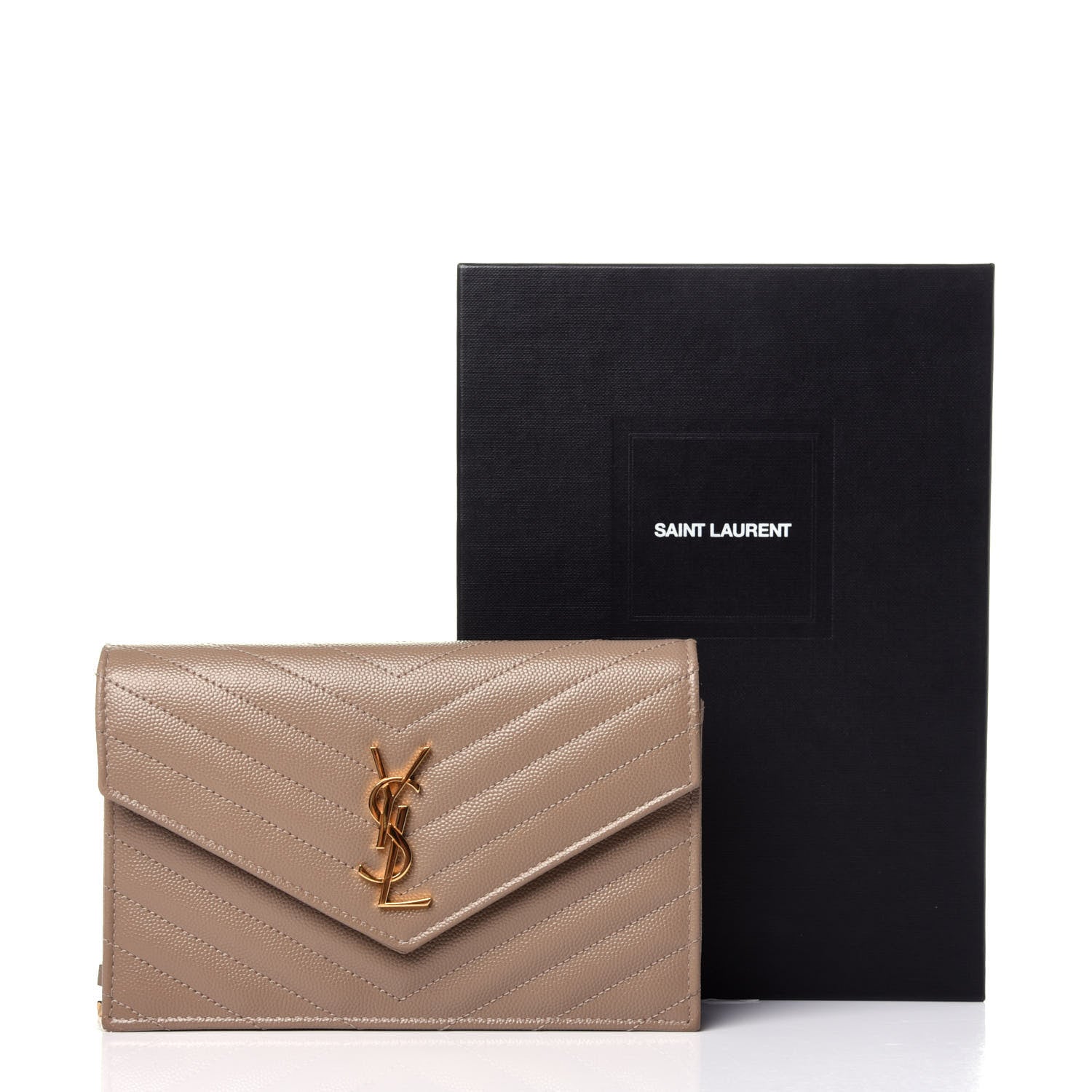Saint Laurent Grain De Poudre Matelasse Chevron Monogram Envelope Chain Wallet Dark Beige 12 of 12