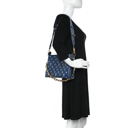 Louis Vuitton Lambskin Embossed Monogram Coussin PM Denim Blue 2 of 11