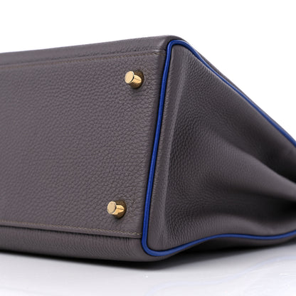 Hermes Togo Horseshoe Kelly Retourne 35 Etain Bleu Electrique 8 of 10