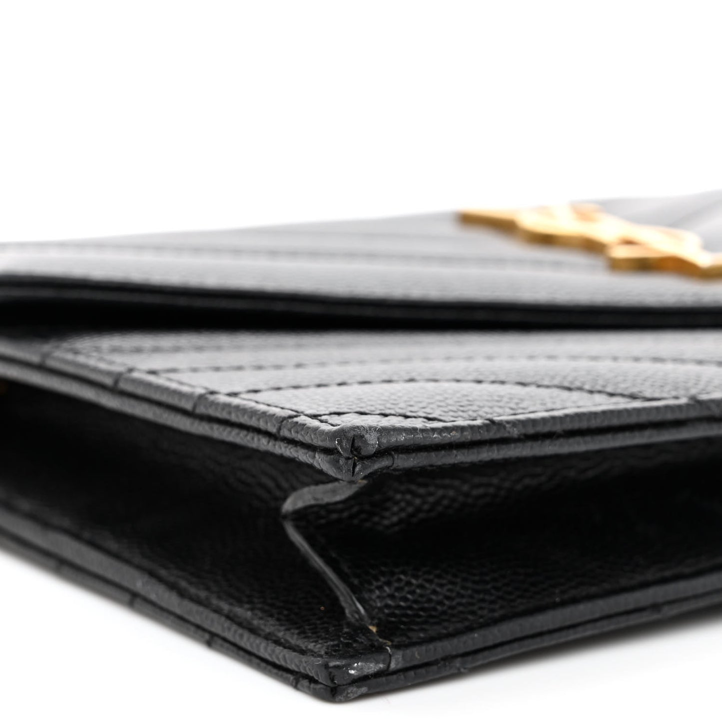 Grain De Poudre Matelasse Chevron Monogram Envelope Chain Wallet Black
