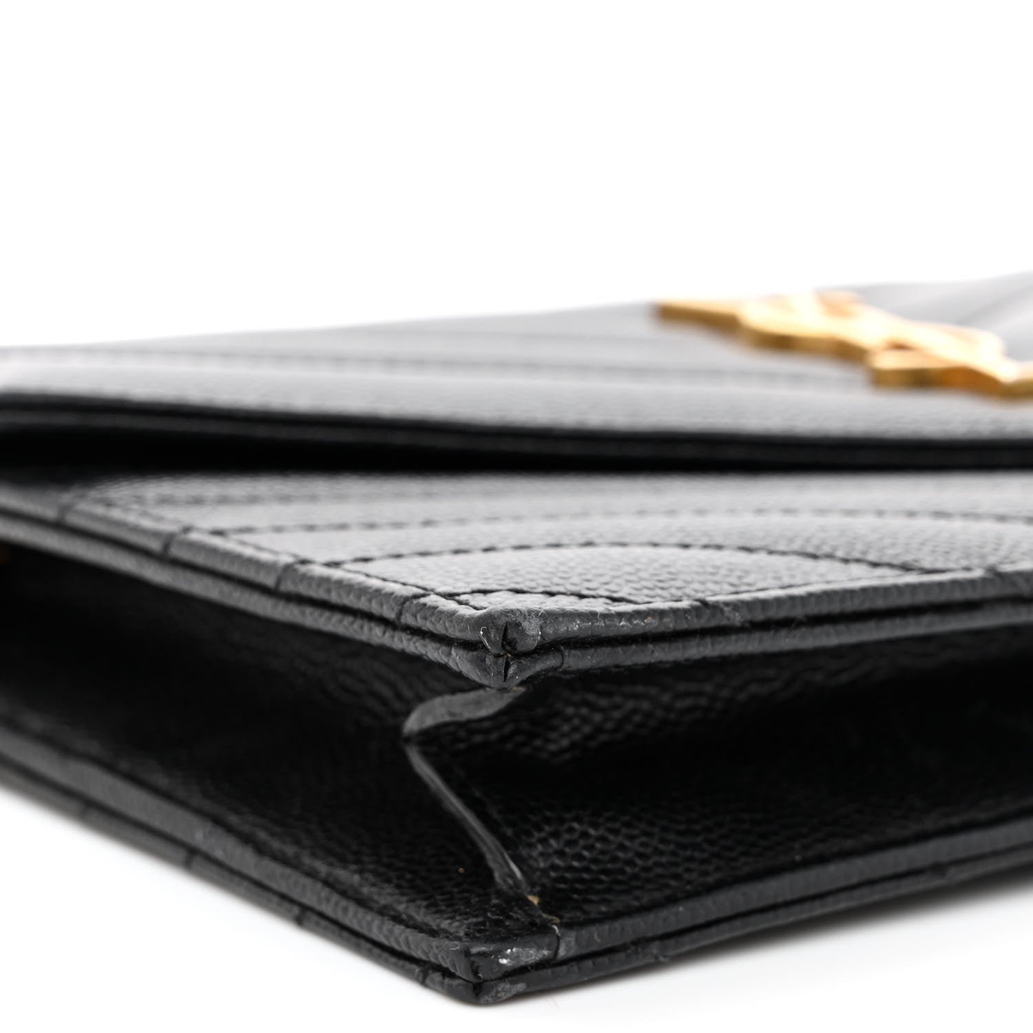 Saint Laurent Grain De Poudre Matelasse Chevron Monogram Envelope Chain Wallet Black 9 of 11
