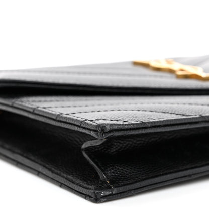 Saint Laurent Grain De Poudre Matelasse Chevron Monogram Envelope Chain Wallet Black 9 of 11