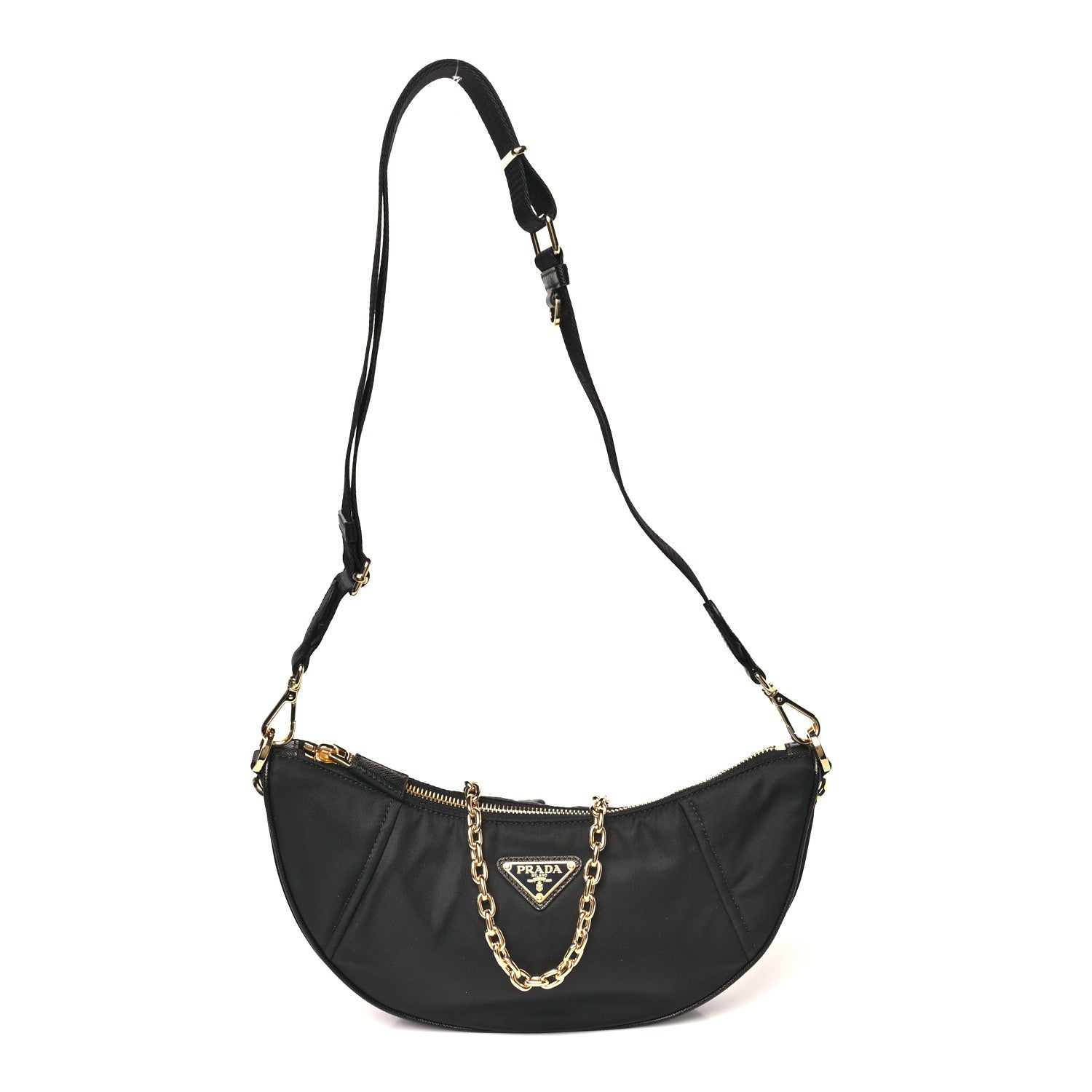 Prada Re-Nylon Saffiano Demi-lune Shoulder Bag Black 1 of 9