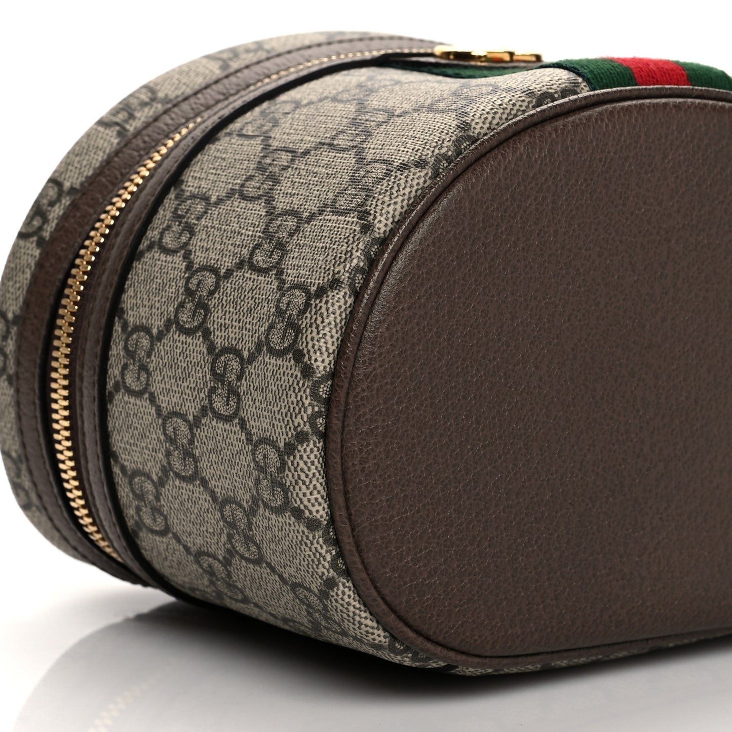 GG Supreme Monogram Textured Calfskin Web Ophidia Vanity Cosmetic Case Beige Ebony New Acero