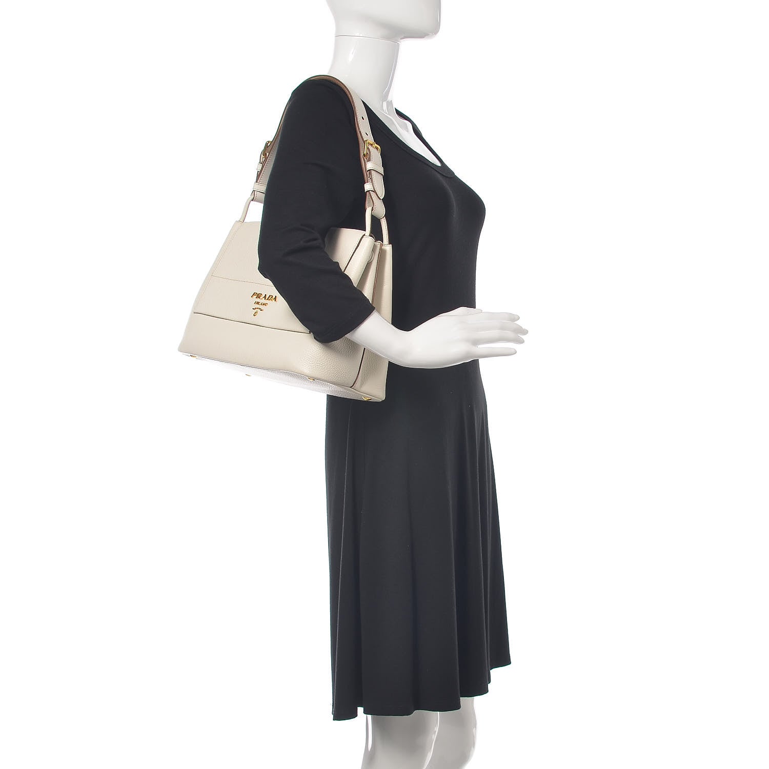 Prada Vitello Daino Flap Shoulder Bag Talco 2 of 11