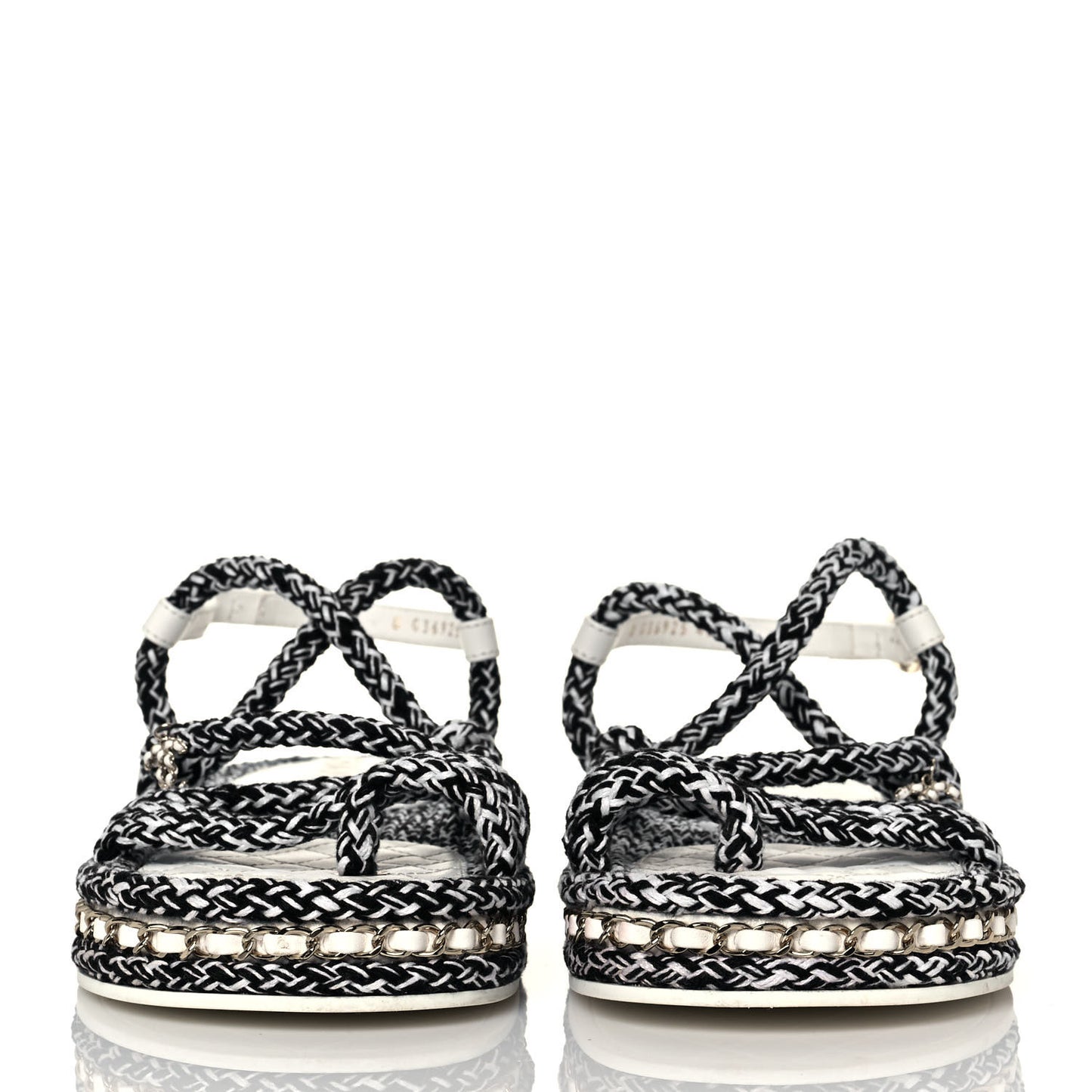Lambskin Cord Chain CC Sandals 40 Navy White
