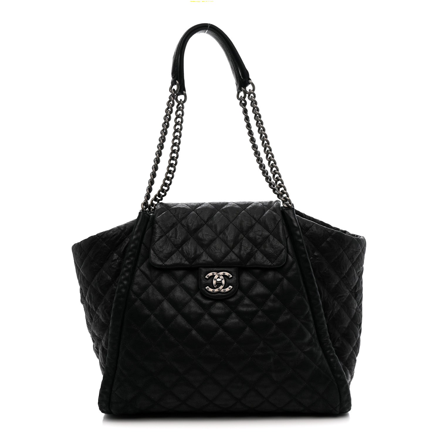 Chanel Crumpled Calfskin Iridescent Calfskin Hidden Chain Large Quilted Shopping Tote Black 1 of 11