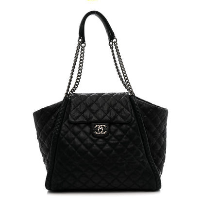 Chanel Crumpled Calfskin Iridescent Calfskin Hidden Chain Large Quilted Shopping Tote Black 1 of 11