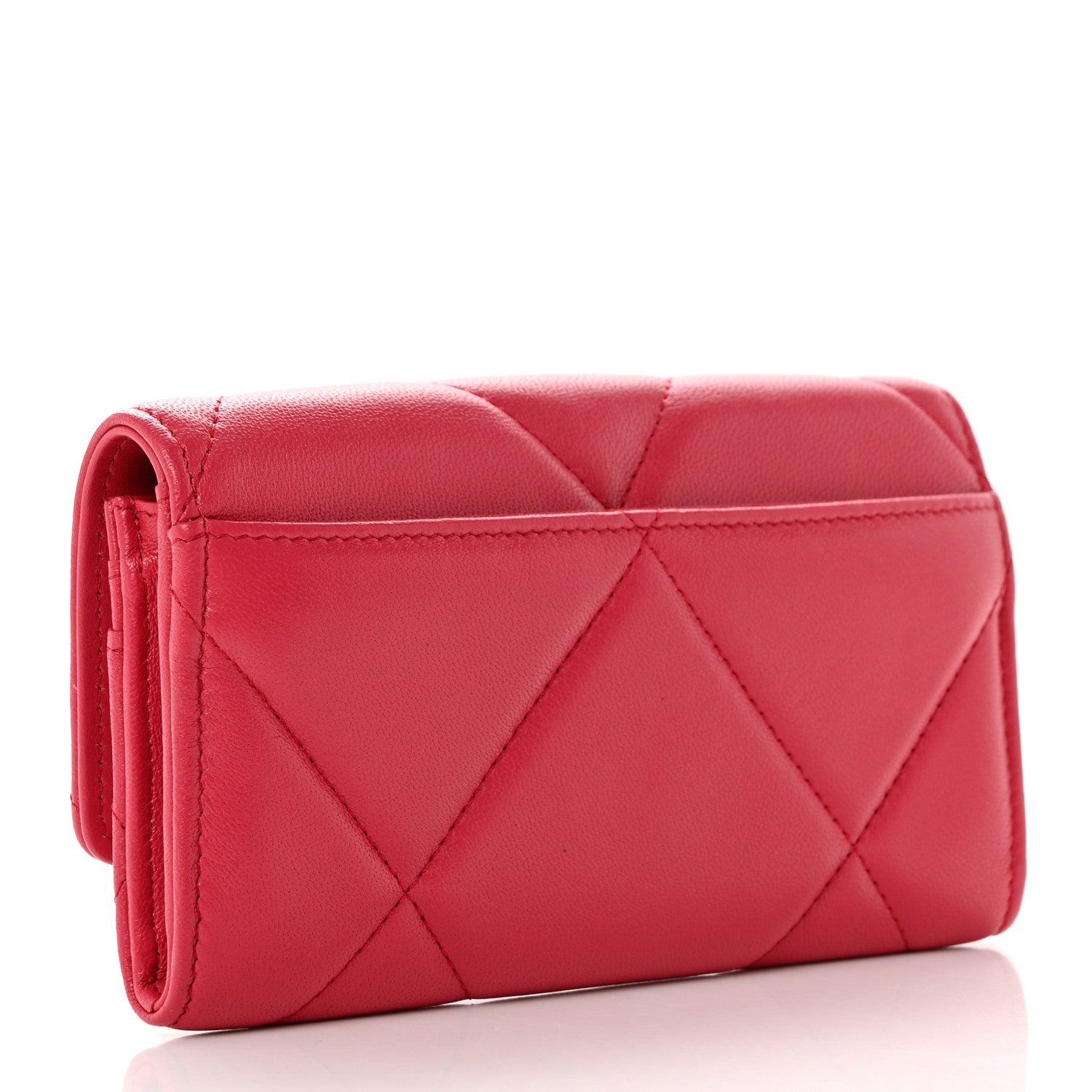Chanel Shiny Goatskin Quilted Chanel 19 Flap Wallet Dark Pink 3 of 9