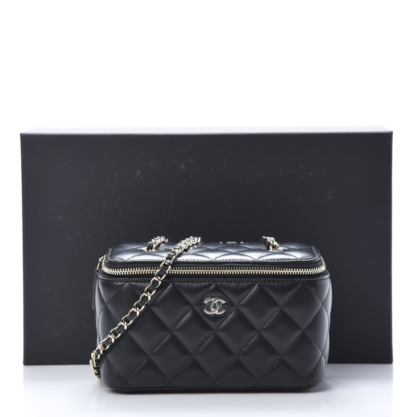 Lambskin Quilted Small Vanity Case With Chain Black