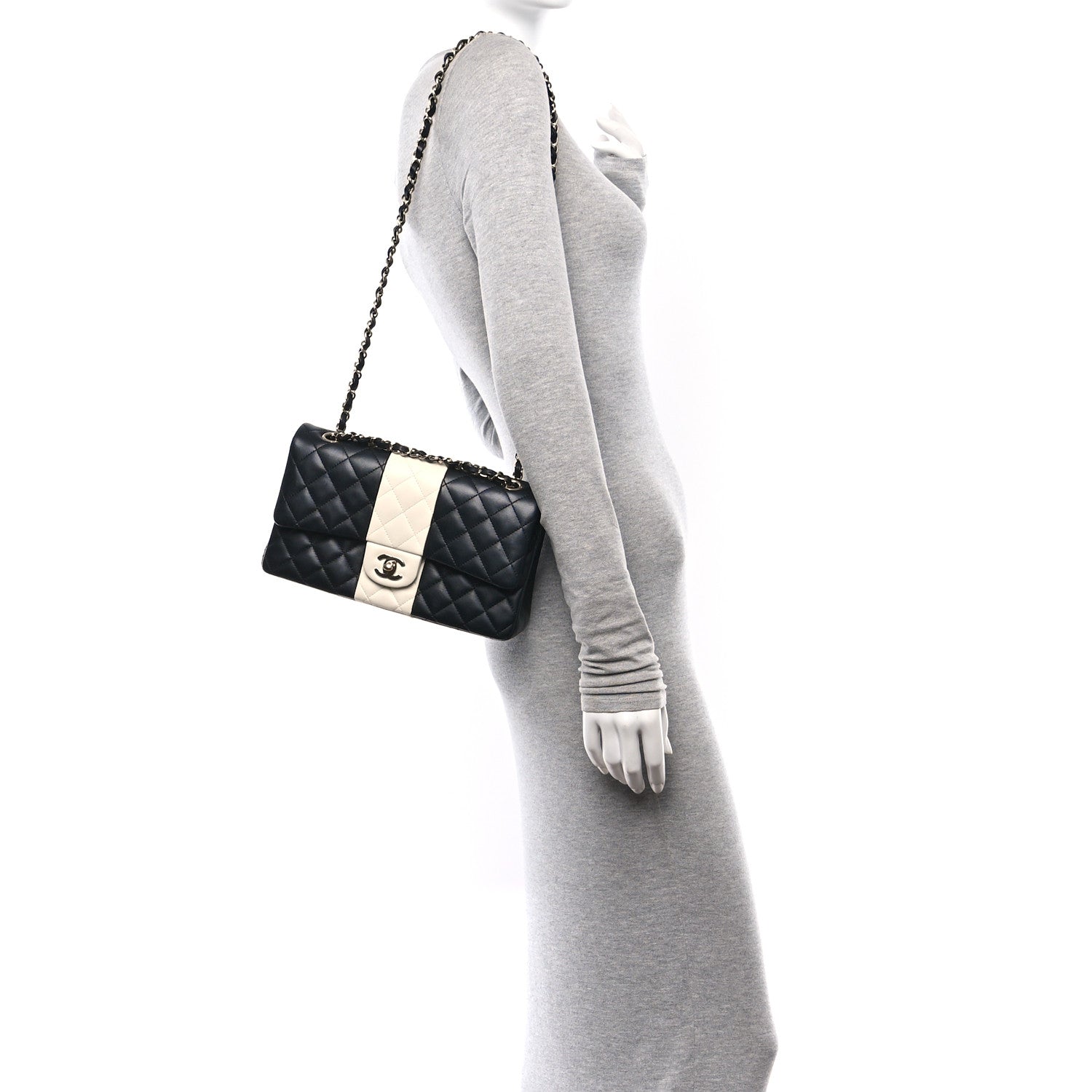 Chanel Lambskin Quilted Medium Double Flap Black White 2 of 11