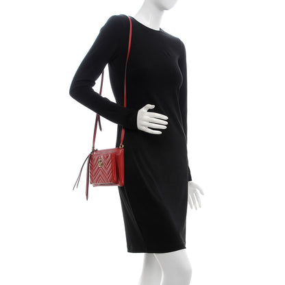 Gucci Calfskin Matelasse Small GG Marmont Double Zip Shoulder Bag Hibiscus Red 2 of 9
