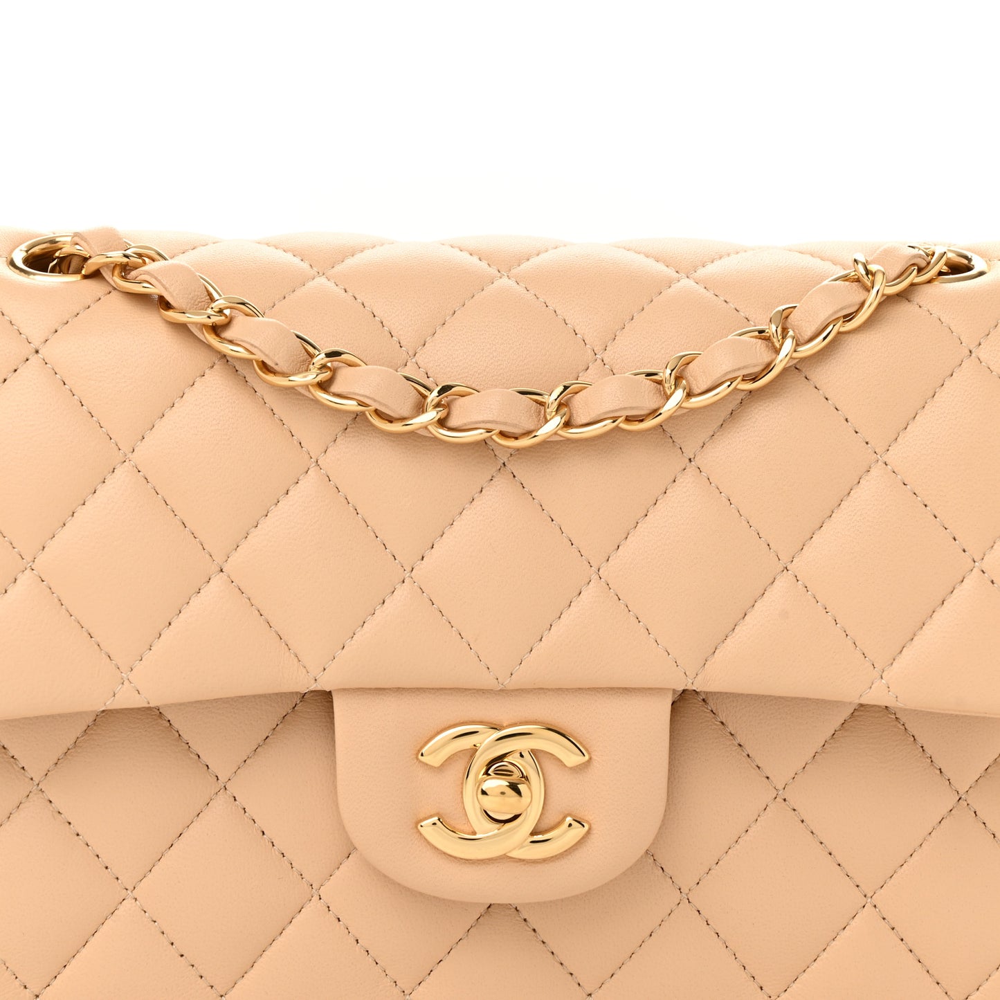 Lambskin Quilted Small Double Flap Beige