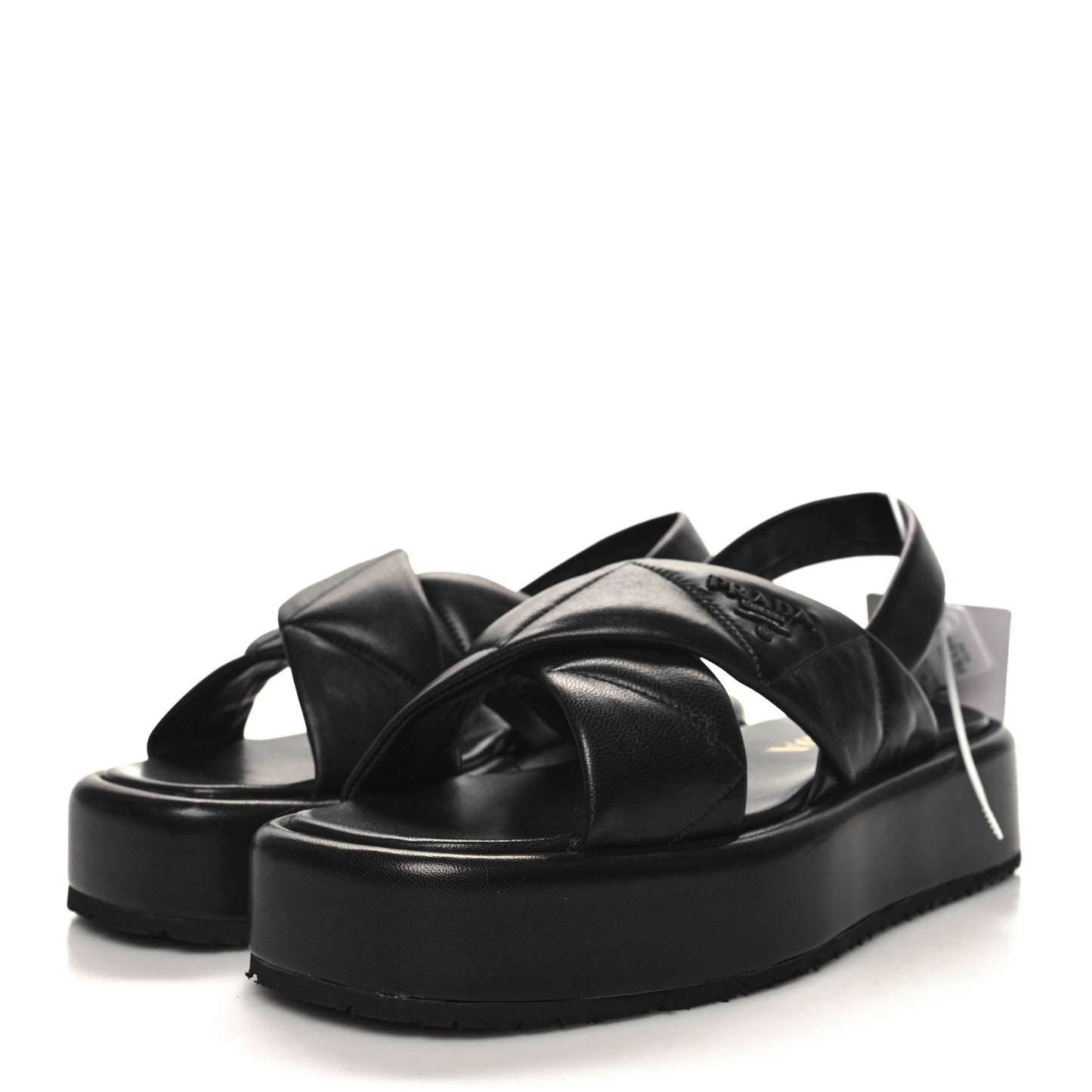 Nappa Quilted Padded Sporty Platform Slingback Sandals 37.5 Black