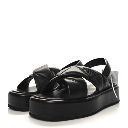 Prada Nappa Quilted Padded Sporty Platform Slingback Sandals 37.5 Black 3 of 8