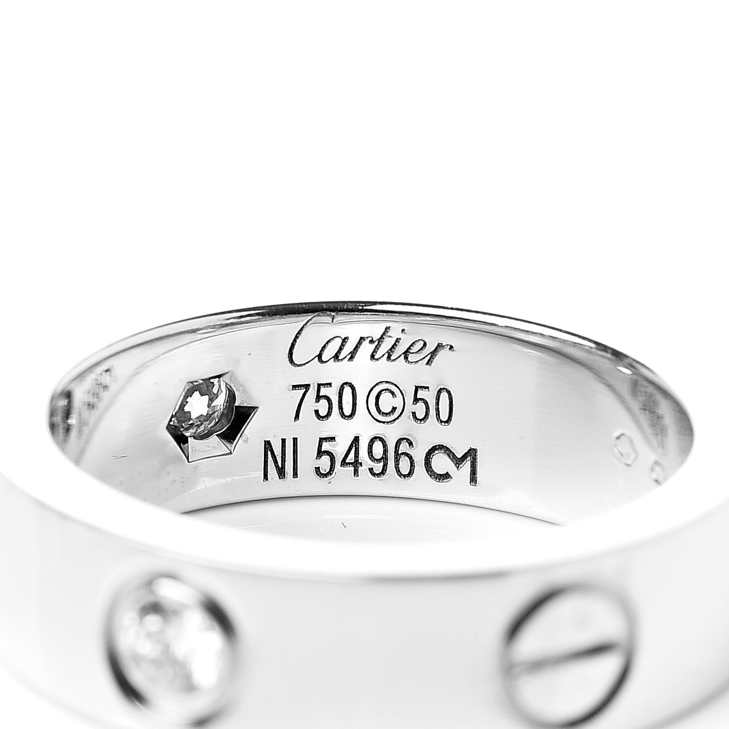 18K White Gold 3 Diamond 5.5mm LOVE Ring 50 5.25