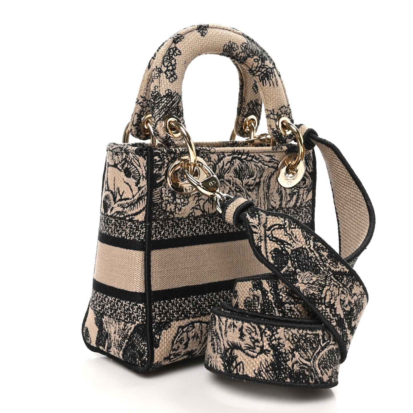 Canvas Toile De Jouy Embroidered Mini Lady D-Lite Beige Mullticolor