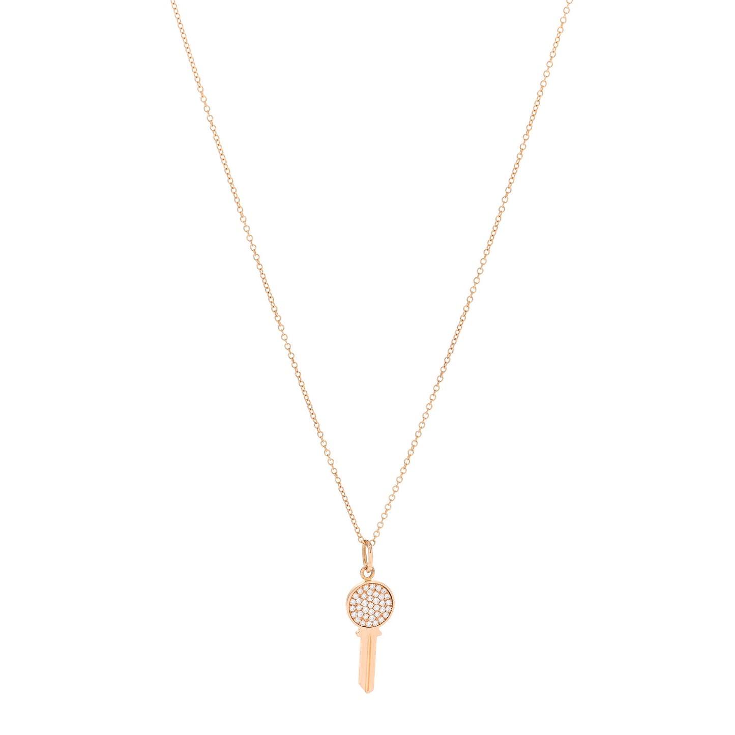 18K Rose Gold Diamond Mini Modern Keys Round Key Pendant Necklace
