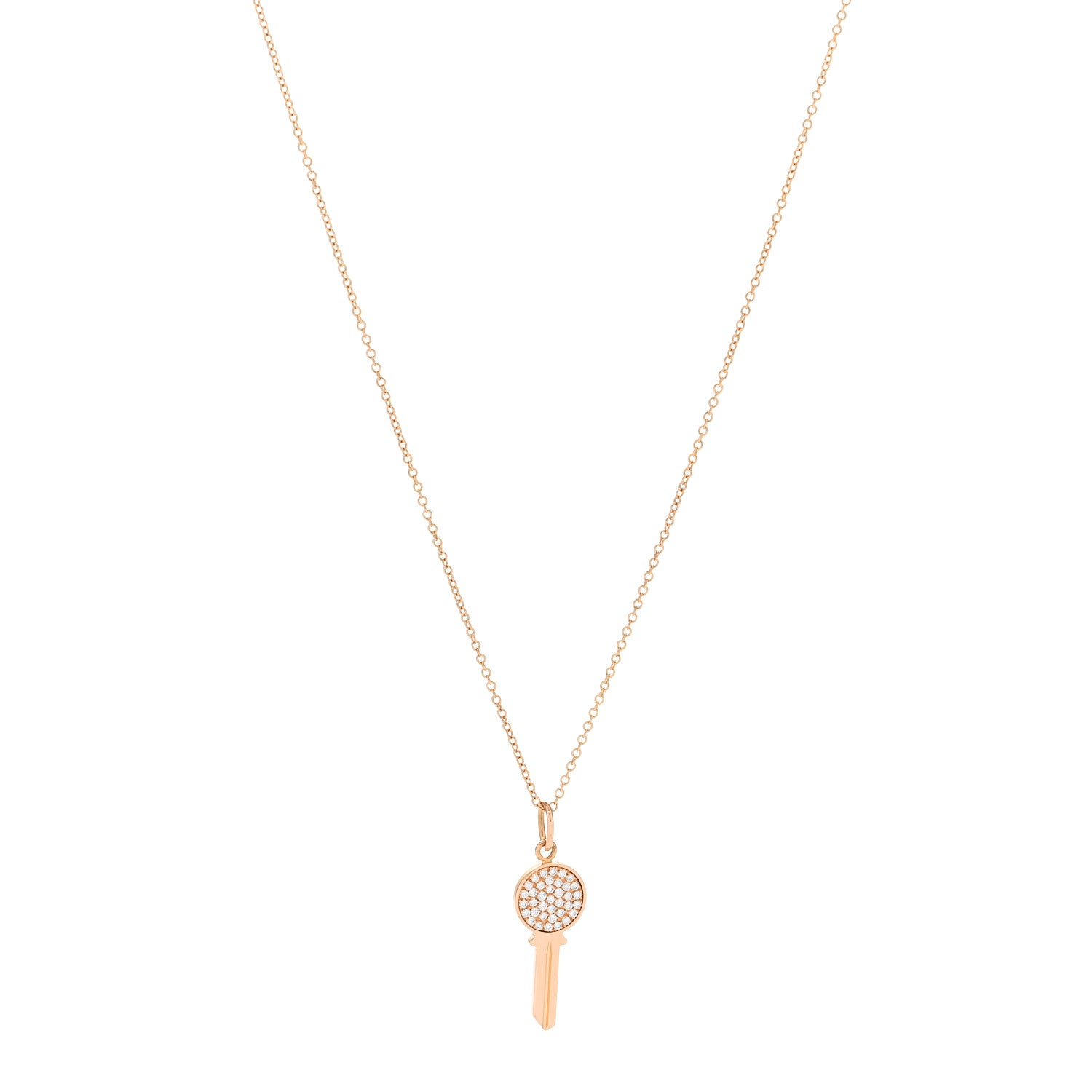 Tiffany 18K Rose Gold Diamond Mini Modern Keys Round Key Pendant Necklace 1 of 6