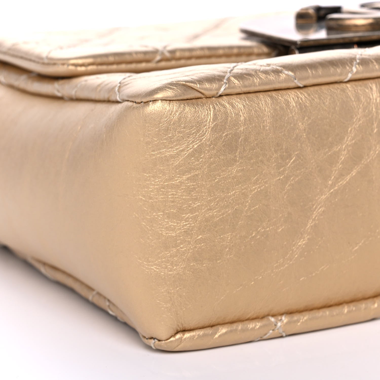 Chanel Metallic Aged Calfskin Quilted CC Square Flap Light Gold 9 of 12
