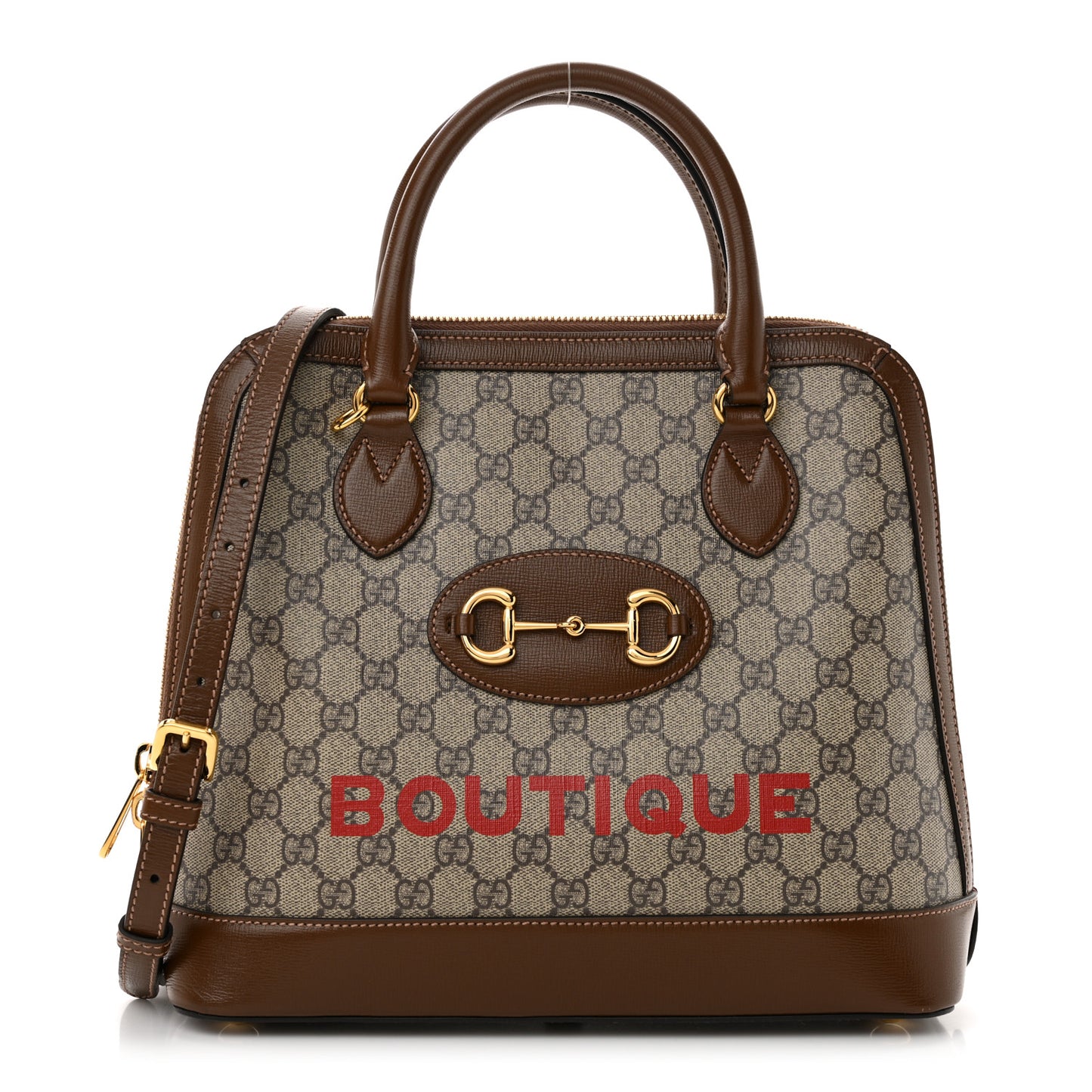 GG Supreme Monogram Azalea Calfskin Boutique Horsebit 1955 Top Handle Bag Beige Ebony Brown Sugar