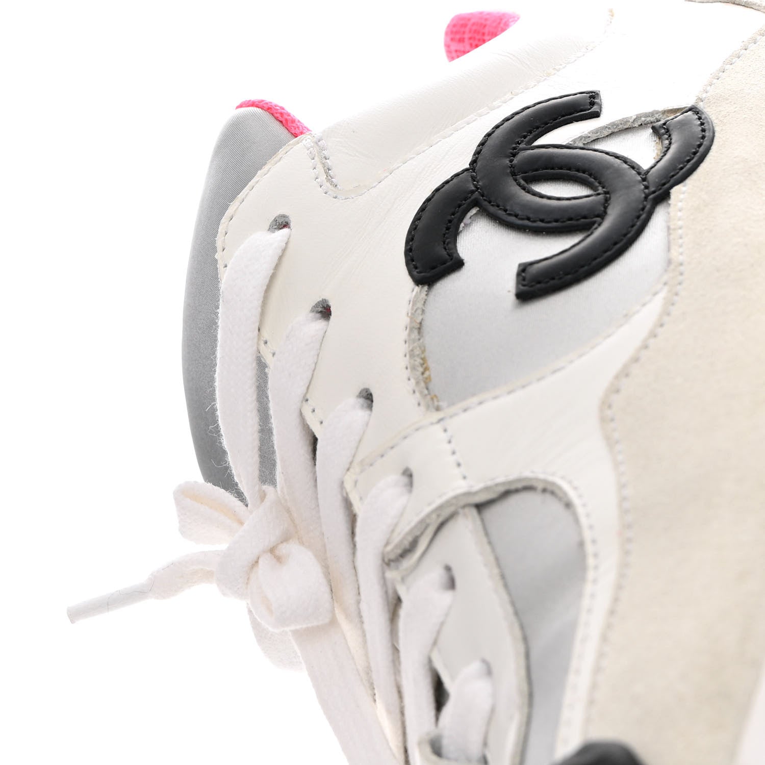 Chanel Calfskin Fabric Sneakers 39 White Silver Fluo Pink 11 of 13