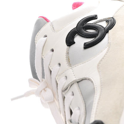 Chanel Calfskin Fabric Sneakers 39 White Silver Fluo Pink 11 of 13