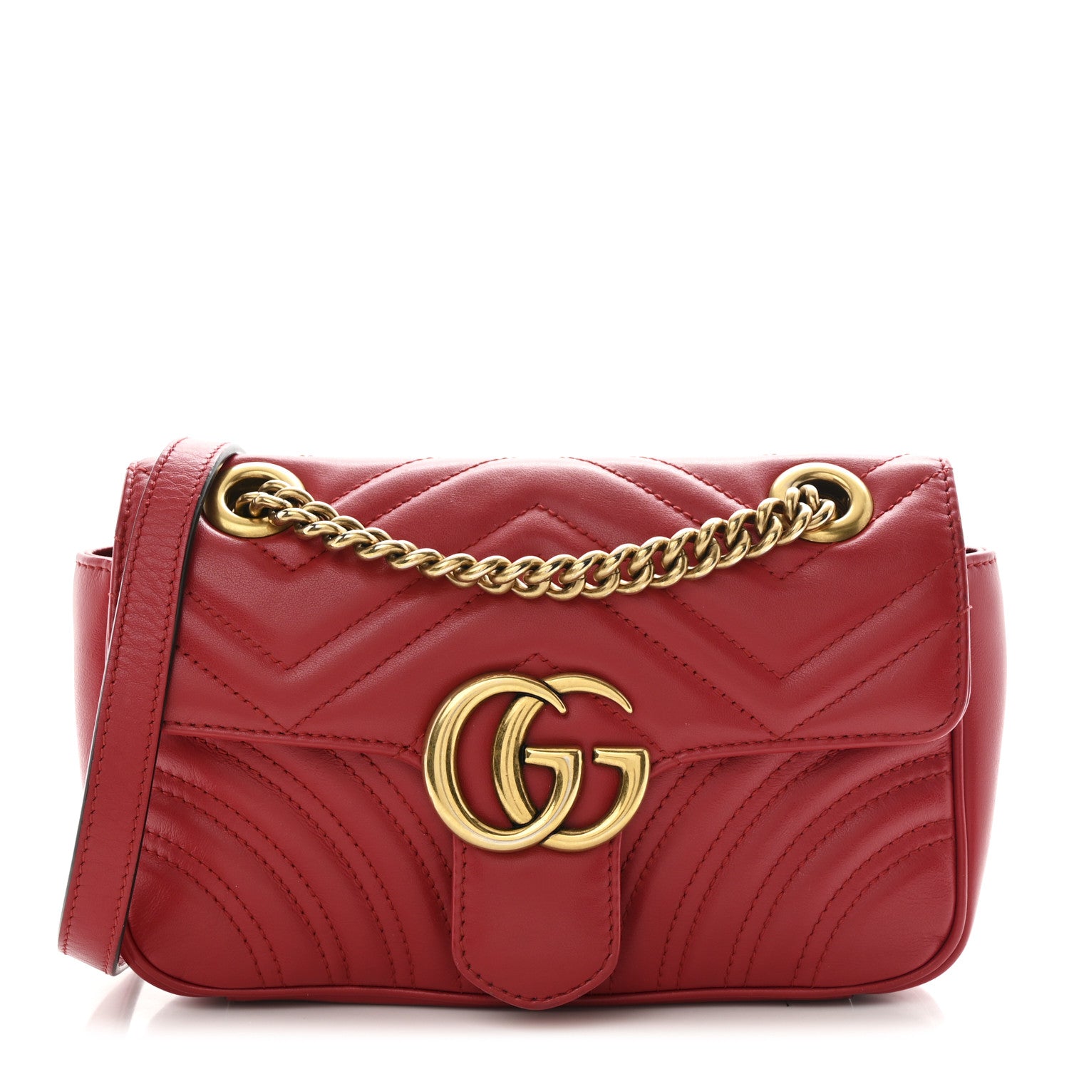 Gucci Calfskin Matelasse Mini GG Marmont Shoulder Bag Hibiscus Red 1 of 10
