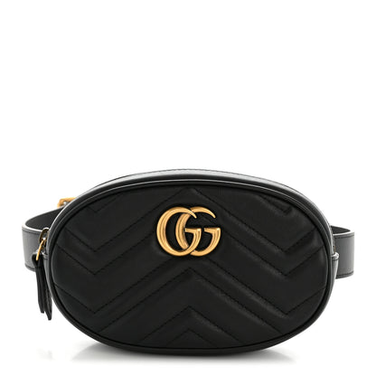 Gucci Calfskin Matelasse GG Marmont Belt Bag 85 34 Black 1 of 12