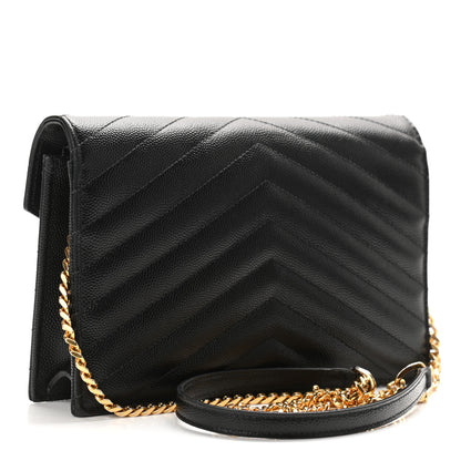 Saint Laurent Grain De Poudre Matelasse Chevron Monogram Envelope Chain Wallet Black 3 of 13