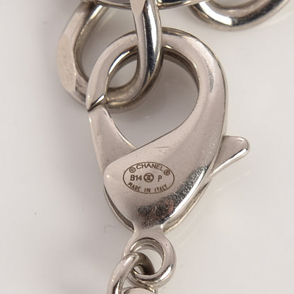 Chanel Suede Tweed CC Clover Charm Necklace Silver 7 of 10