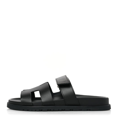 Hermes Calfskin Womens Chypre Sandals 39.5 Black 1 of 9