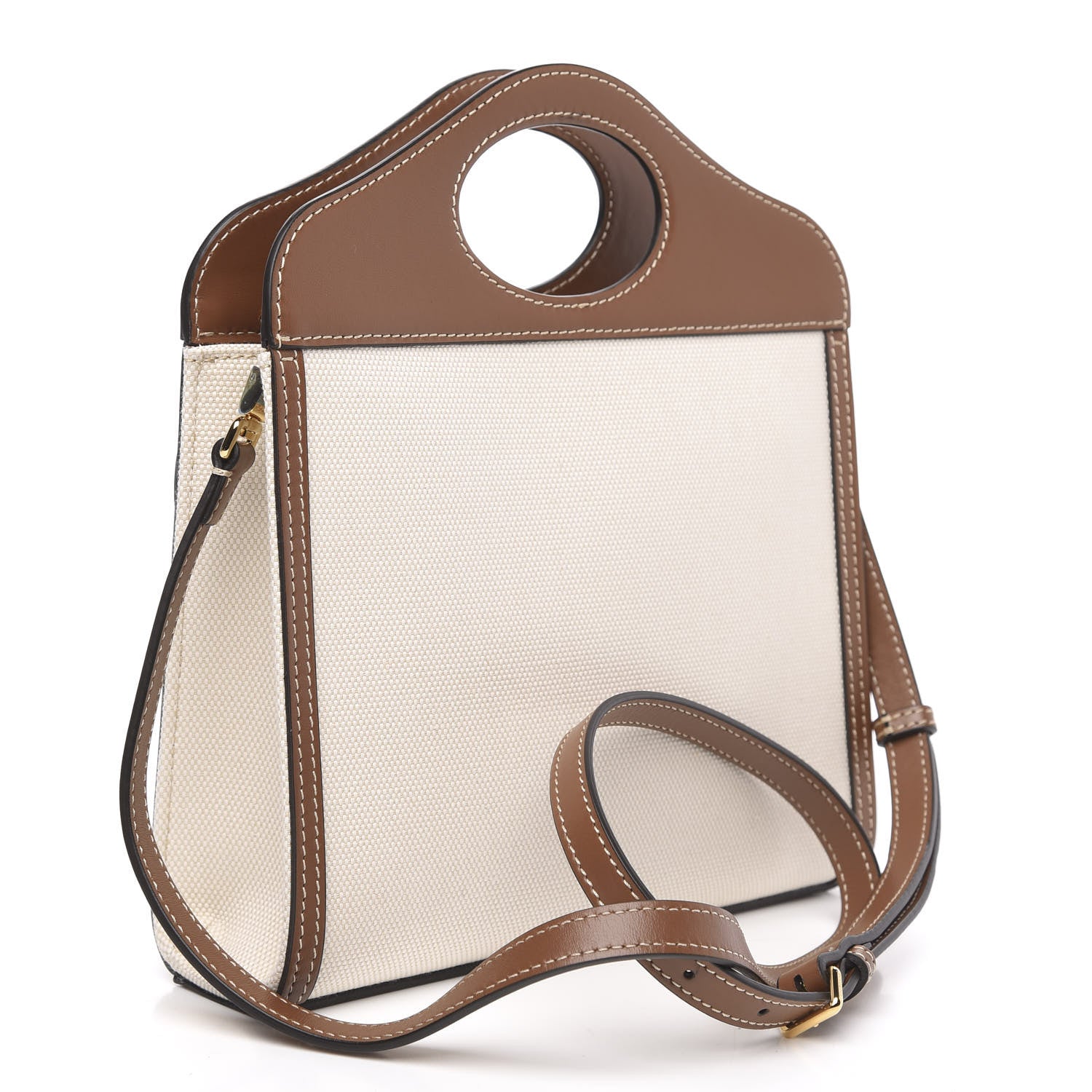 Burberry Canvas Smooth Calfskin Two Tone Mini Pocket Bag Natural Malt Brown 3 of 9