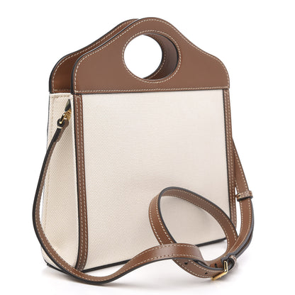 Burberry Canvas Smooth Calfskin Two Tone Mini Pocket Bag Natural Malt Brown 3 of 9