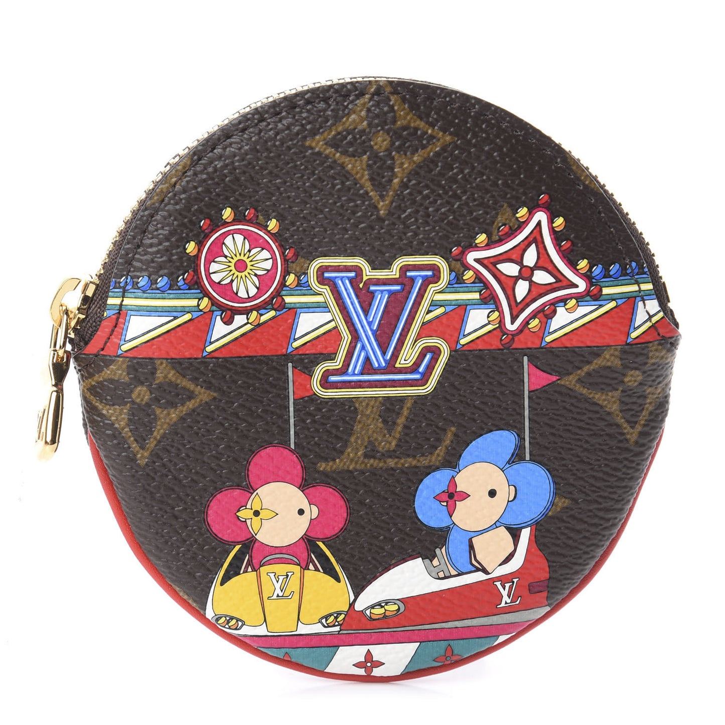Monogram 2020 Christmas Animation Bumper Cars Round Coin Purse Coquelicot