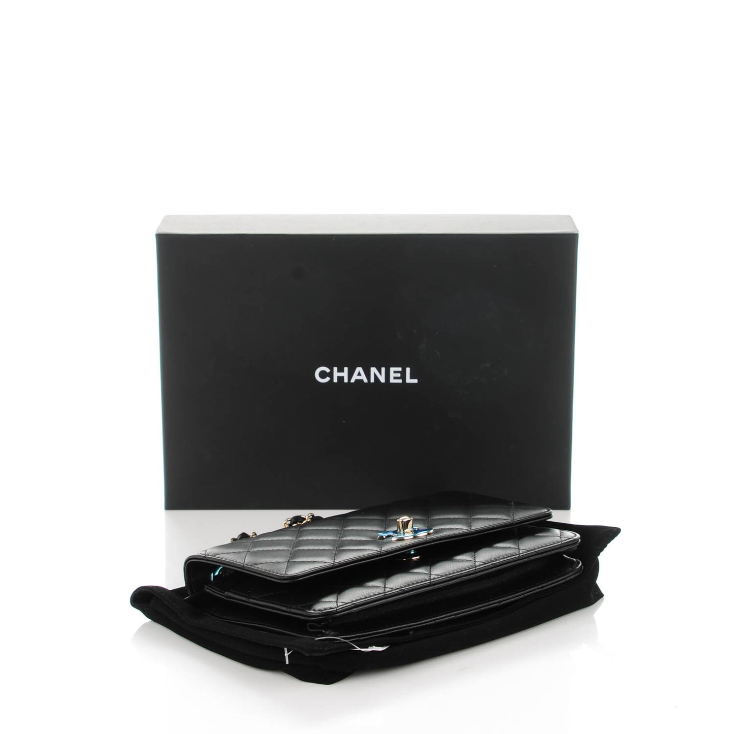 Lambskin Quilted Trendy CC Wallet On Chain WOC Black