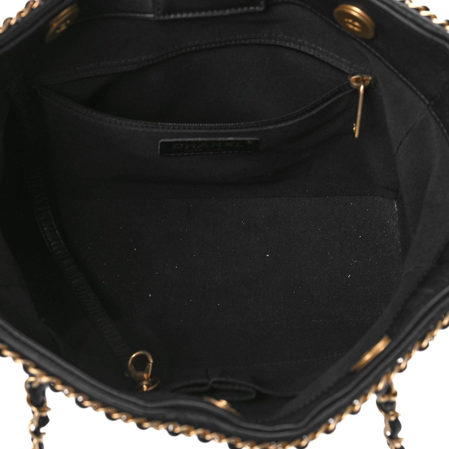 Calfskin Quilted Chain Lines Shopping Tote Black