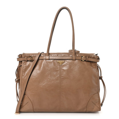 Prada Glossy Calfskin Triangle Extra Large Bonnie Shoulder Bag Cameo 1 of 9