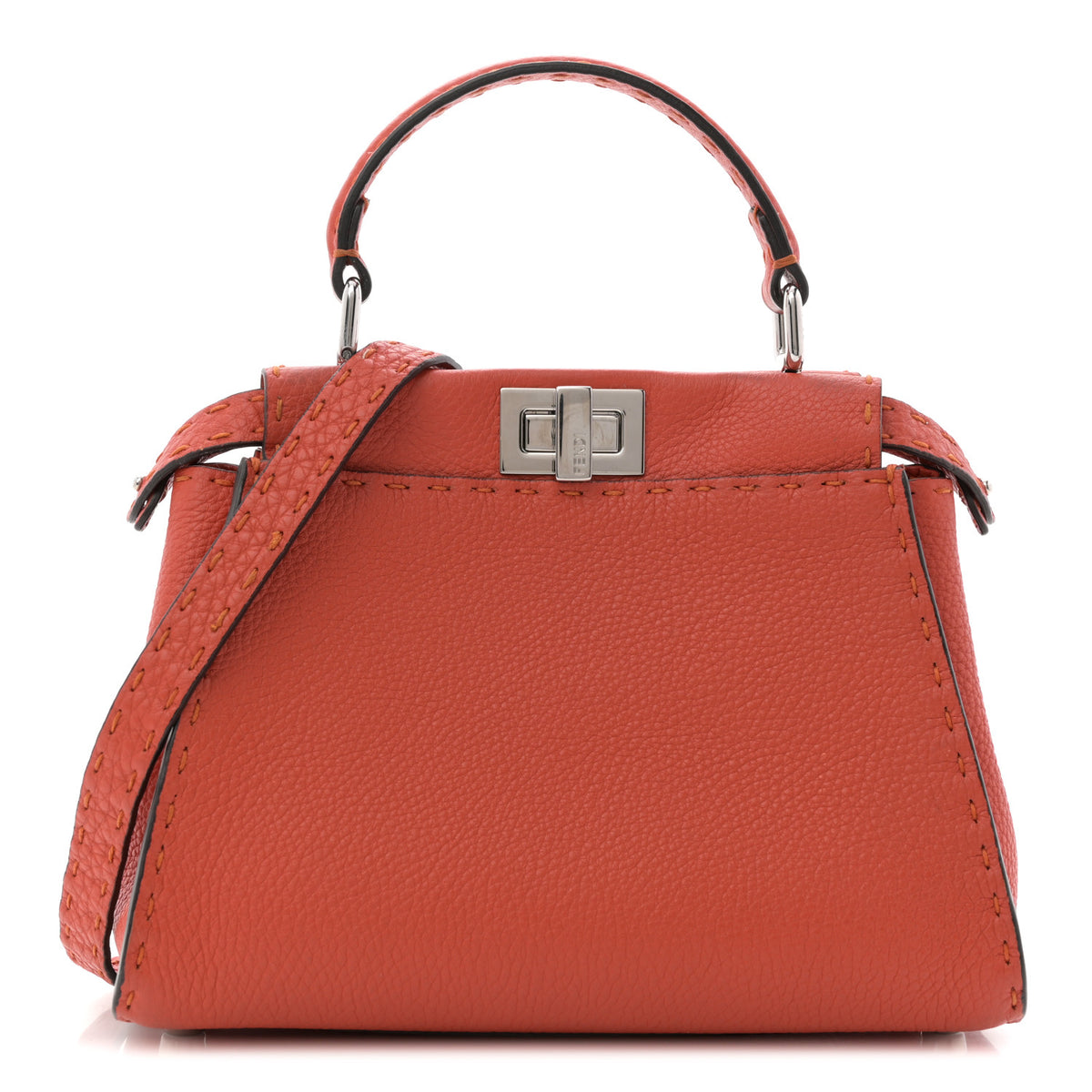 Fendi Cuoio Romano Selleria Mini Peekaboo Iconic Satchel Dark Orange 1 of 12