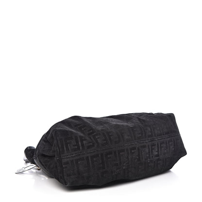 Fendi Suede Vitello Zucca Embossed Large Chef Shopper Tote Black 4 of 13