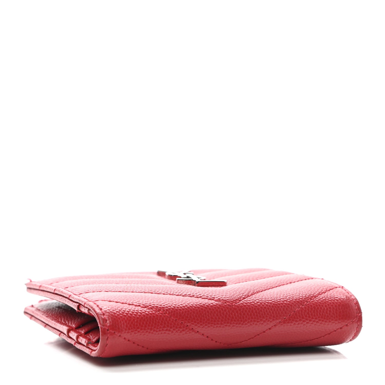 Saint Laurent Grain De Poudre Matelasse Chevron Monogram Zipped Card Case Rouge Eros 4 of 10