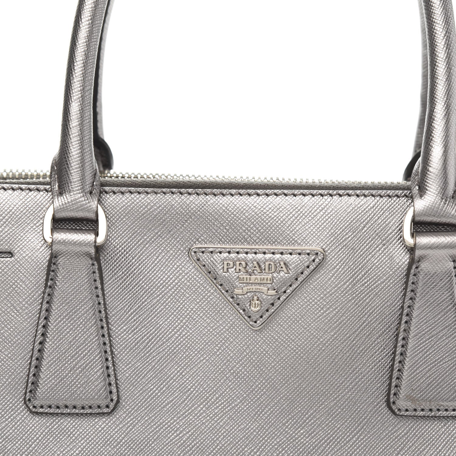 Prada Metallic Saffiano Small Galleria Double Zip Tote Cromo 11 of 14