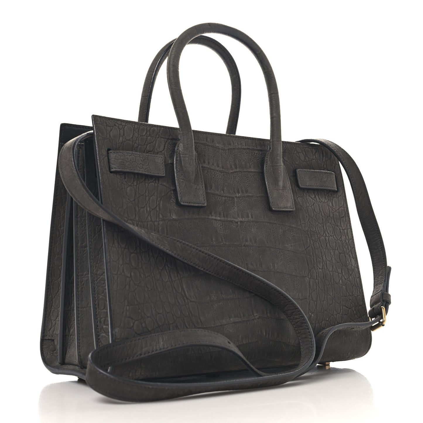 Crocodile Embossed Nubuck Baby Sac De Jour Dark Anthracite