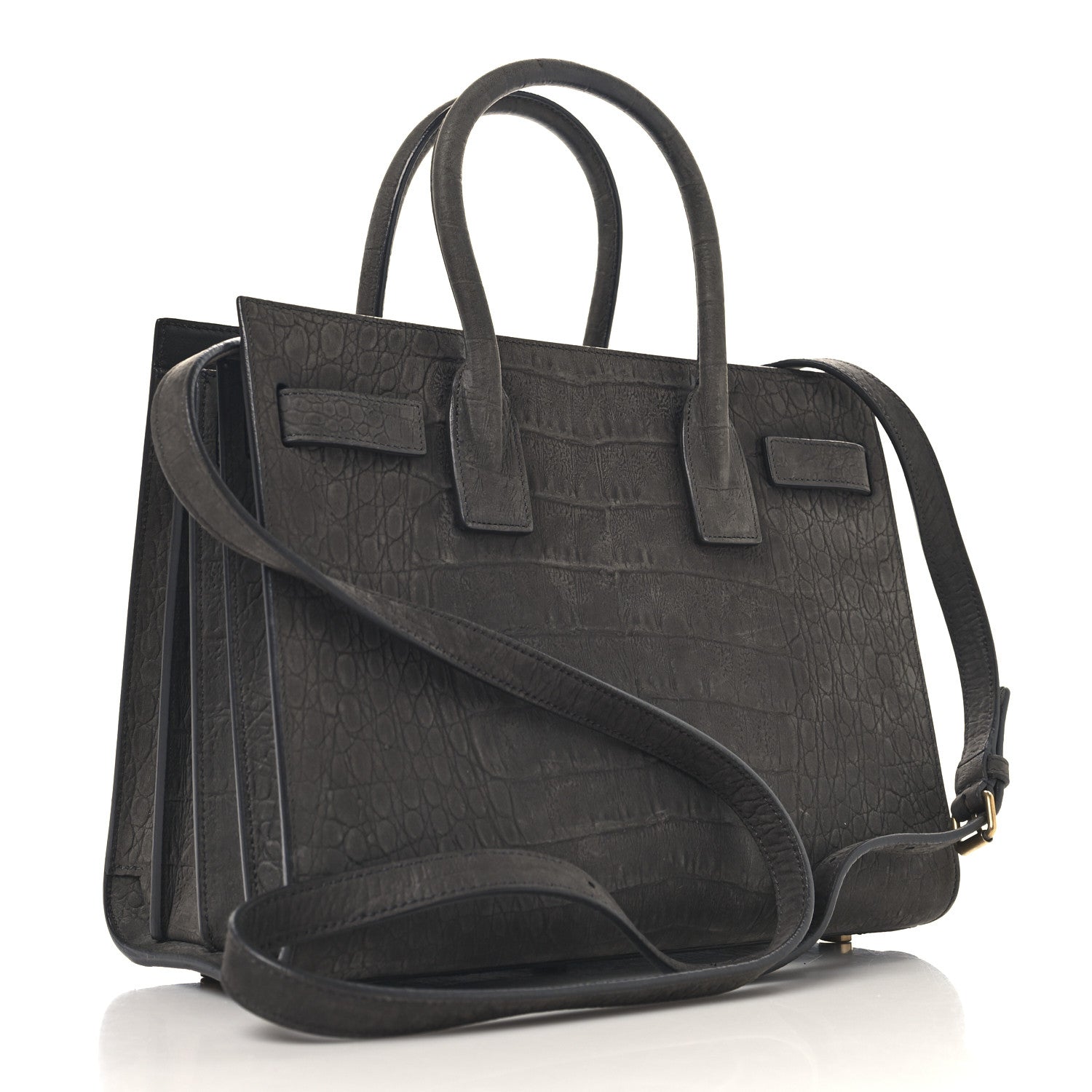 Saint Laurent Crocodile Embossed Nubuck Baby Sac De Jour Dark Anthracite 3 of 10